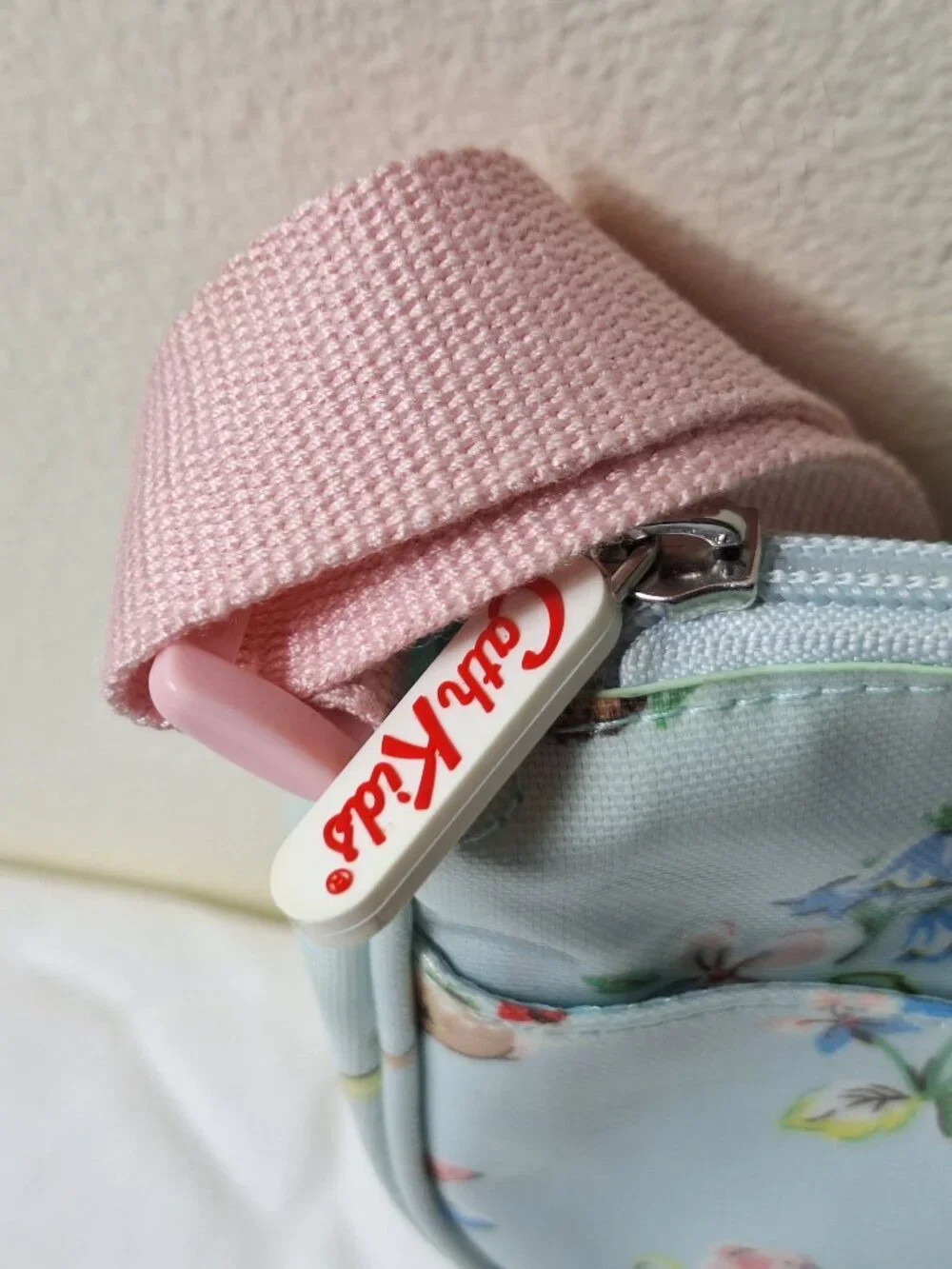 Cath Kidston Light Blue Floral Kids Crossbody Bag with Pink Strap